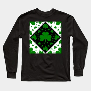 Green, White and Black Shamrock Pattern Long Sleeve T-Shirt